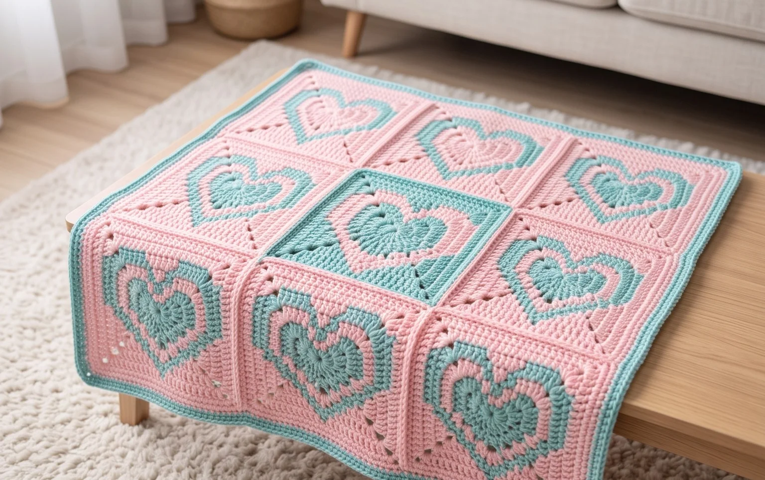 Mosaic Crochet Pattern with Staggered Hearts